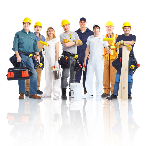 Industrial contractors workers people. Isolated over white background